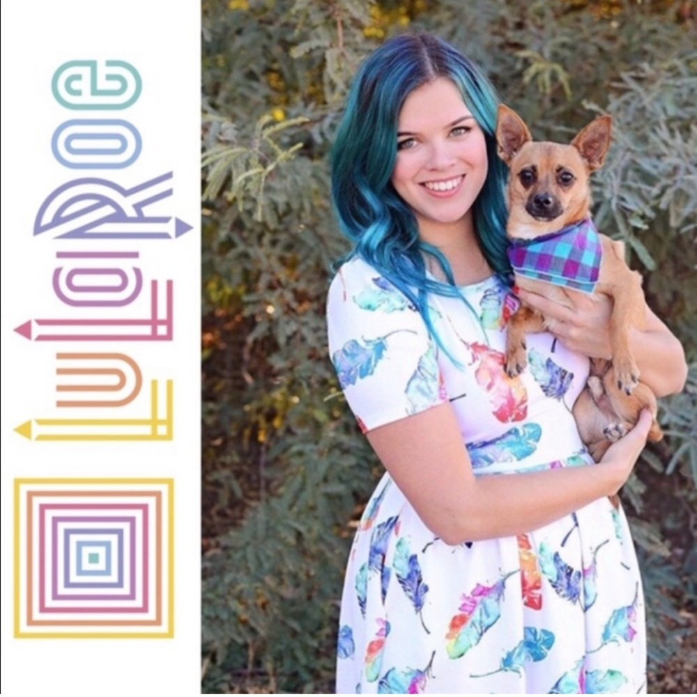 🌈 NEW LulaRoe Amelia swing dress • pockets• rainbow feathers• HTF•Rare unicorn